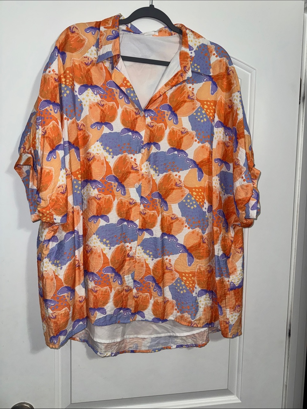 Chic Soul Orange and Lavender Floral Button-Up Top